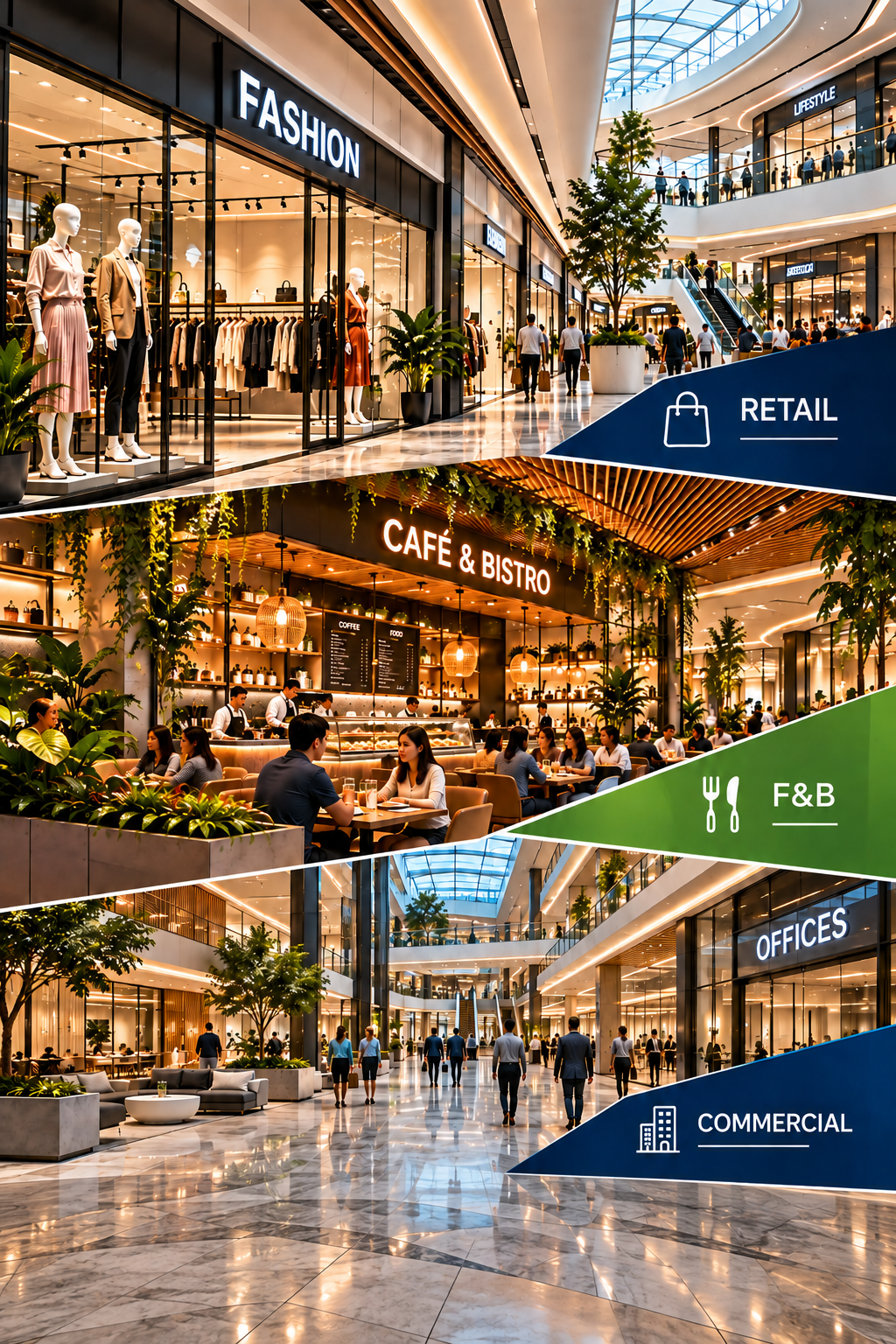 Retail, food and beverage, and commercial interiors